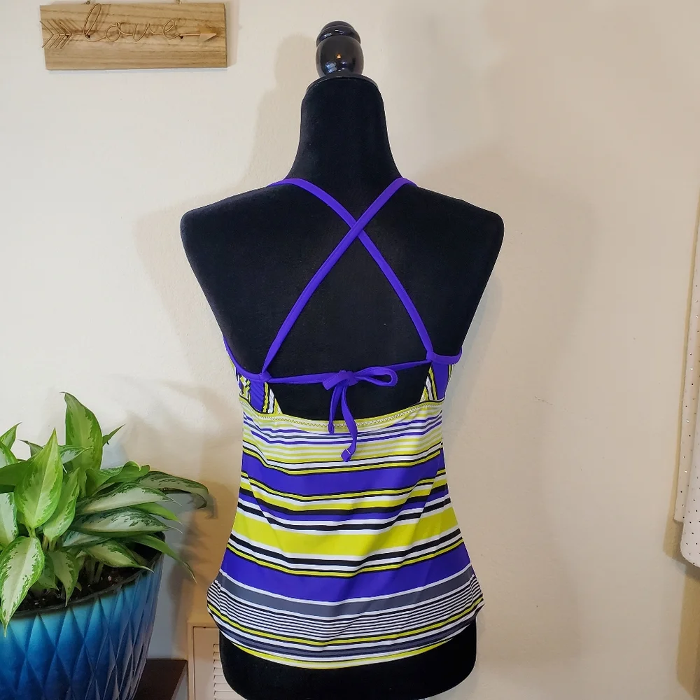 ZeroXposur Bathing Suit Top, Purple Green Black, Size 10 - Picture 4 of 11